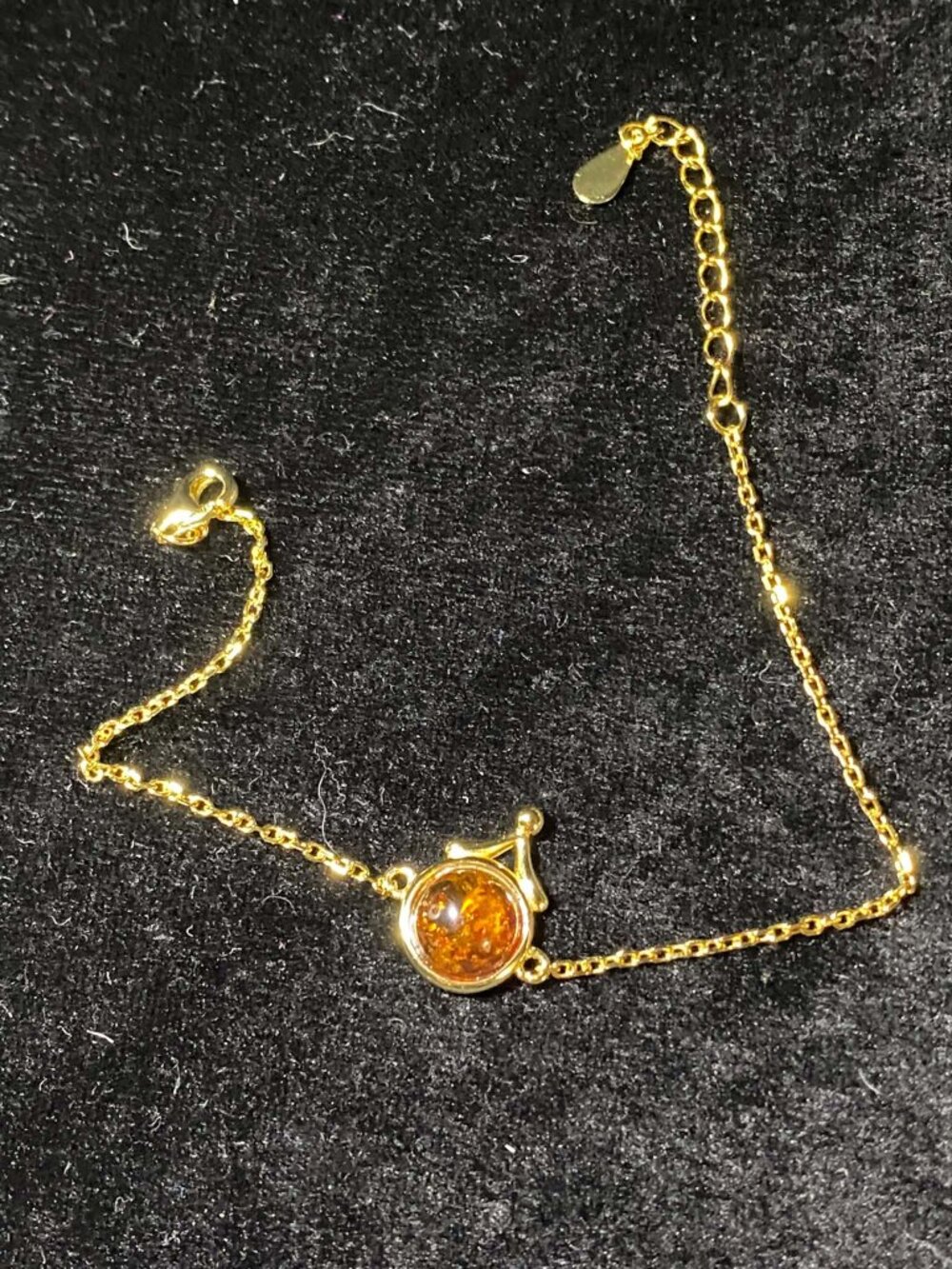 .925 Sterling Silver Gold Pltd Round Natural Dainty Amber Gemstone Bracelet